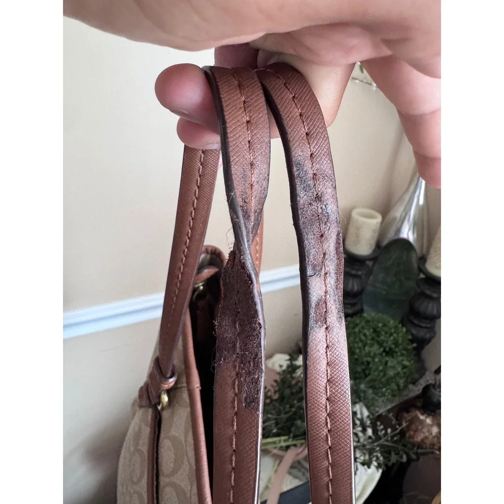 Coach Zip Top Tote Signature Canvas Khaki Saddle F28365
